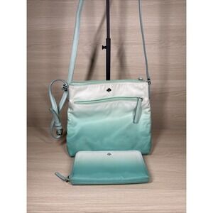 Kate Spade Jae Degrade Ombre Flat‎ Crossbody Teal White Fiji Green & Wallet